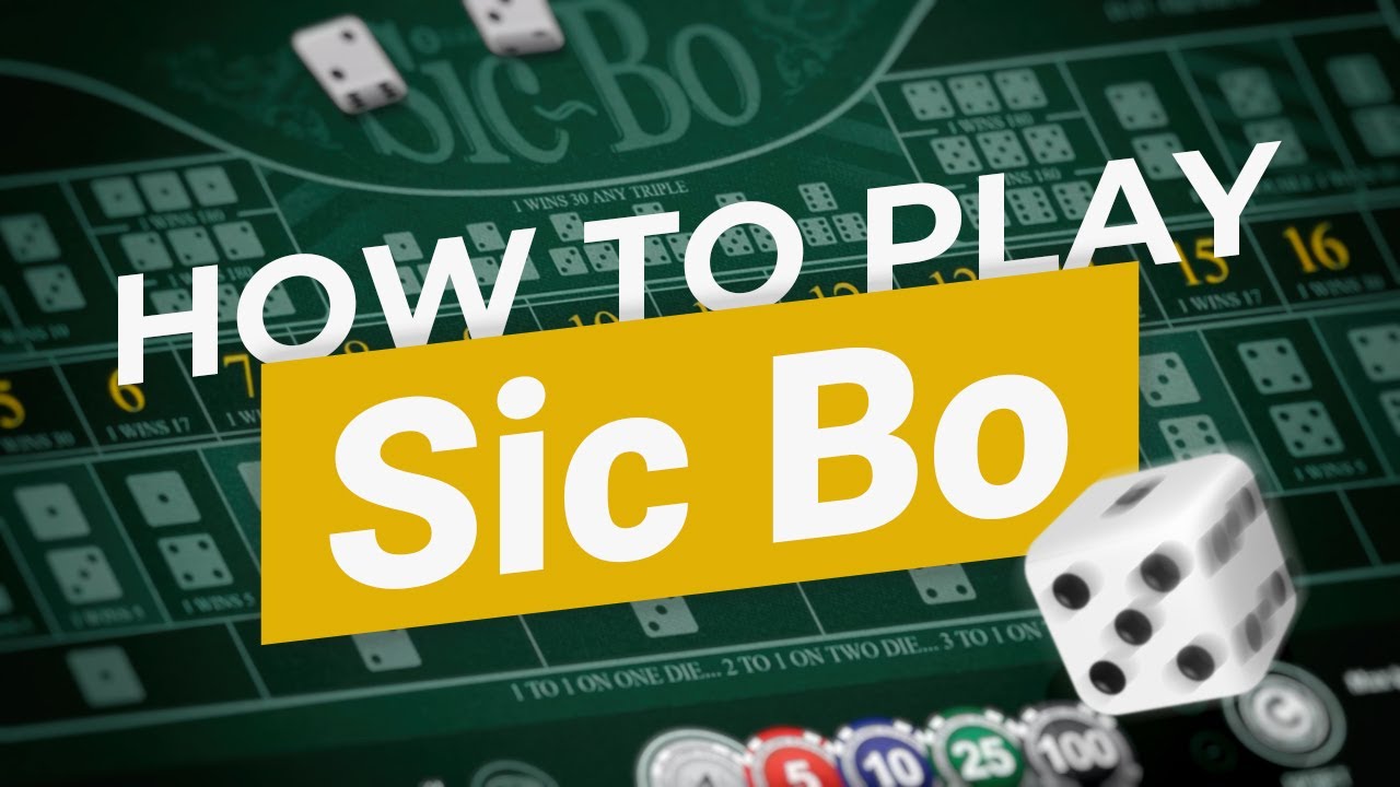 How to Play Sic Bo Online in bold yellow text over a blurred background of a Sic Bo game table with dice and betting chips, conveying an inviting and educational theme.